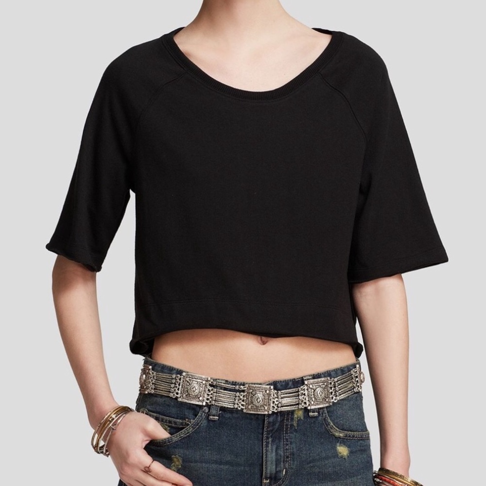 Free People We The Free Take Me Back Split Back Rolled Trim Cropped Top Size XS